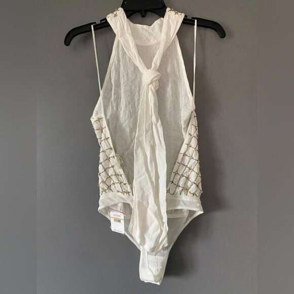 Party Glam Bodysuit Free People Halter Beaded Lattice Diamond - Picture 12 of 13